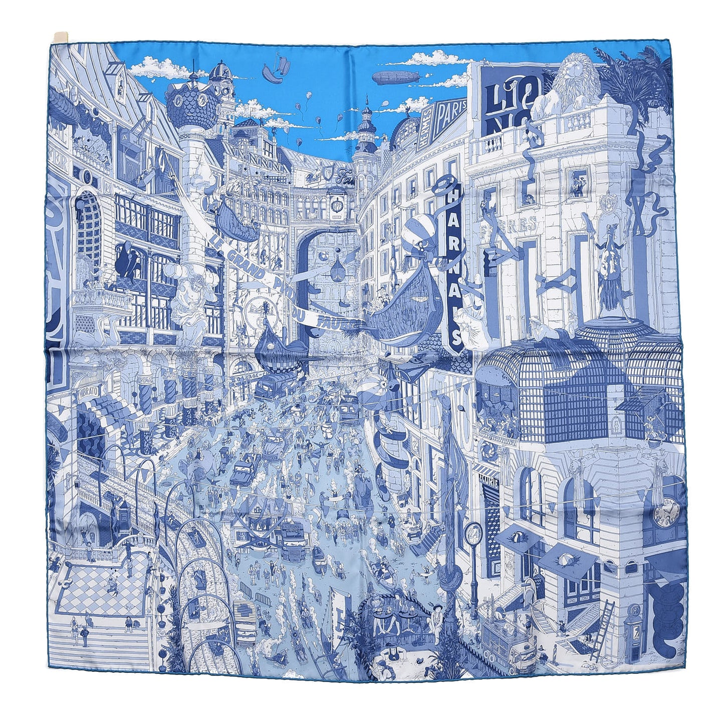Silk Le Grand Prix du Faubourg Scarf 90 Bleu Azur Bleu Jean White