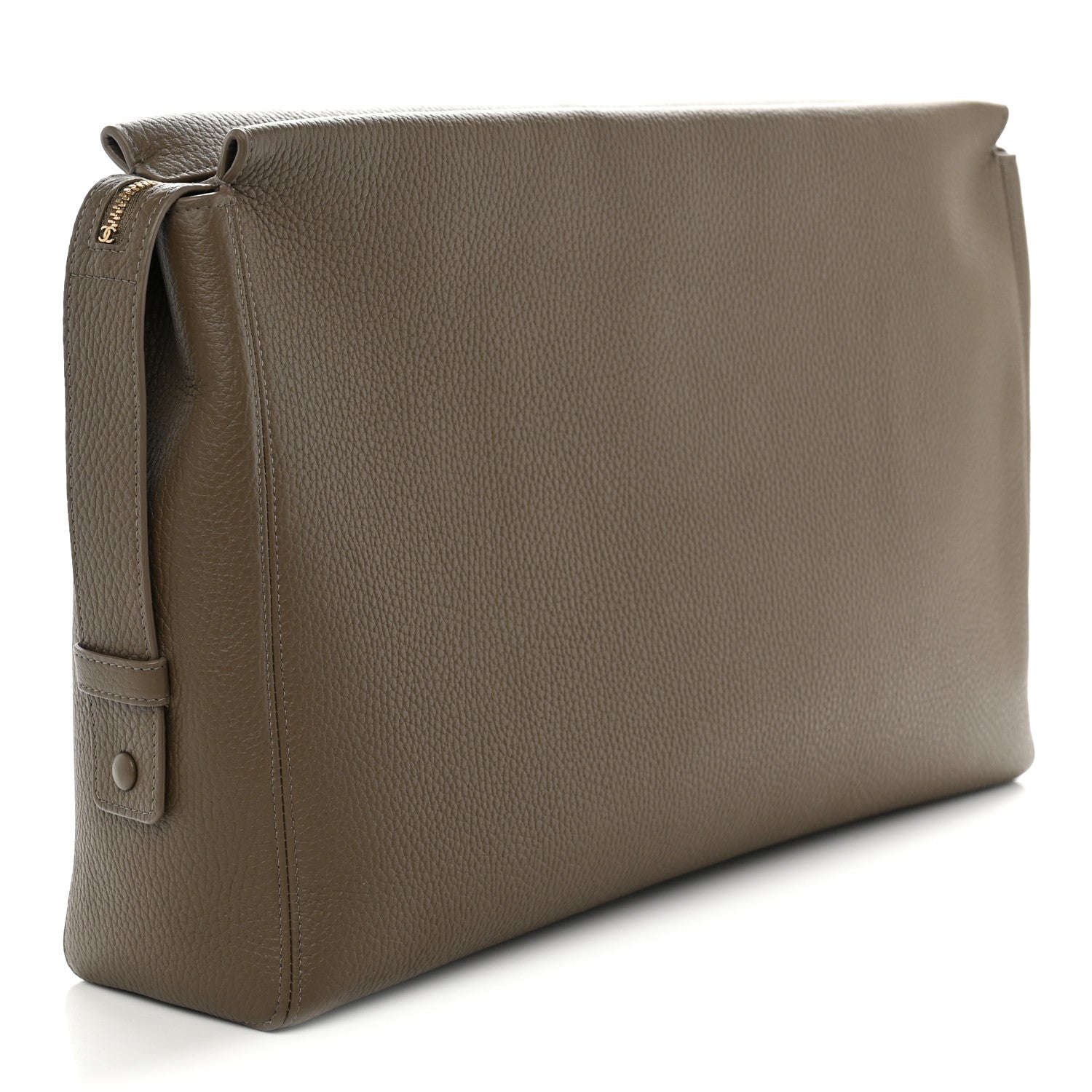 Chanel Grained Calfskin Large Zippered Pouch Dark Khaki 3 of 9