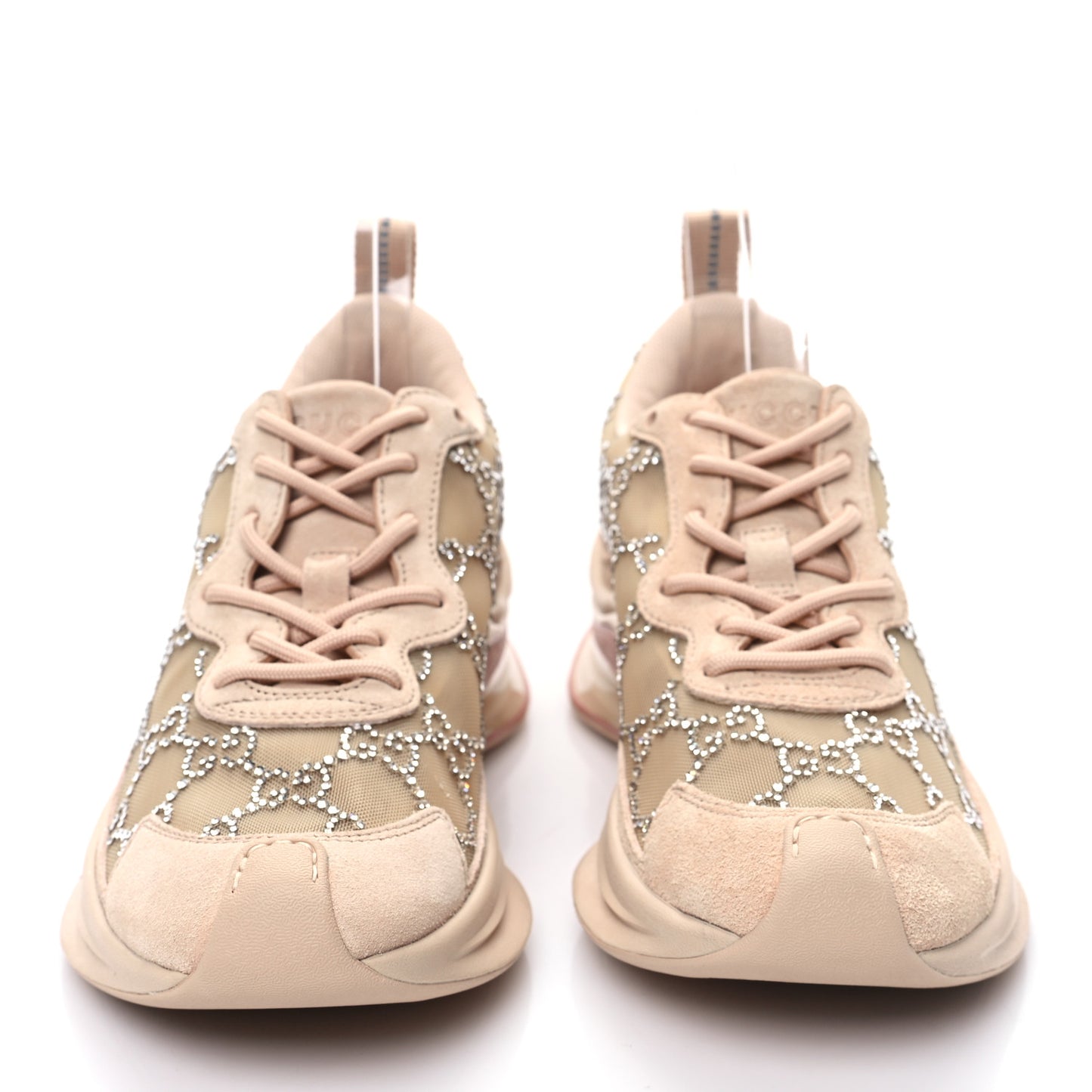 Tela Retino Mesh Crystal Suede GG Monogram Womens Gucci Run Sneakers 36.5 Light Powder Skin Rose Silver
