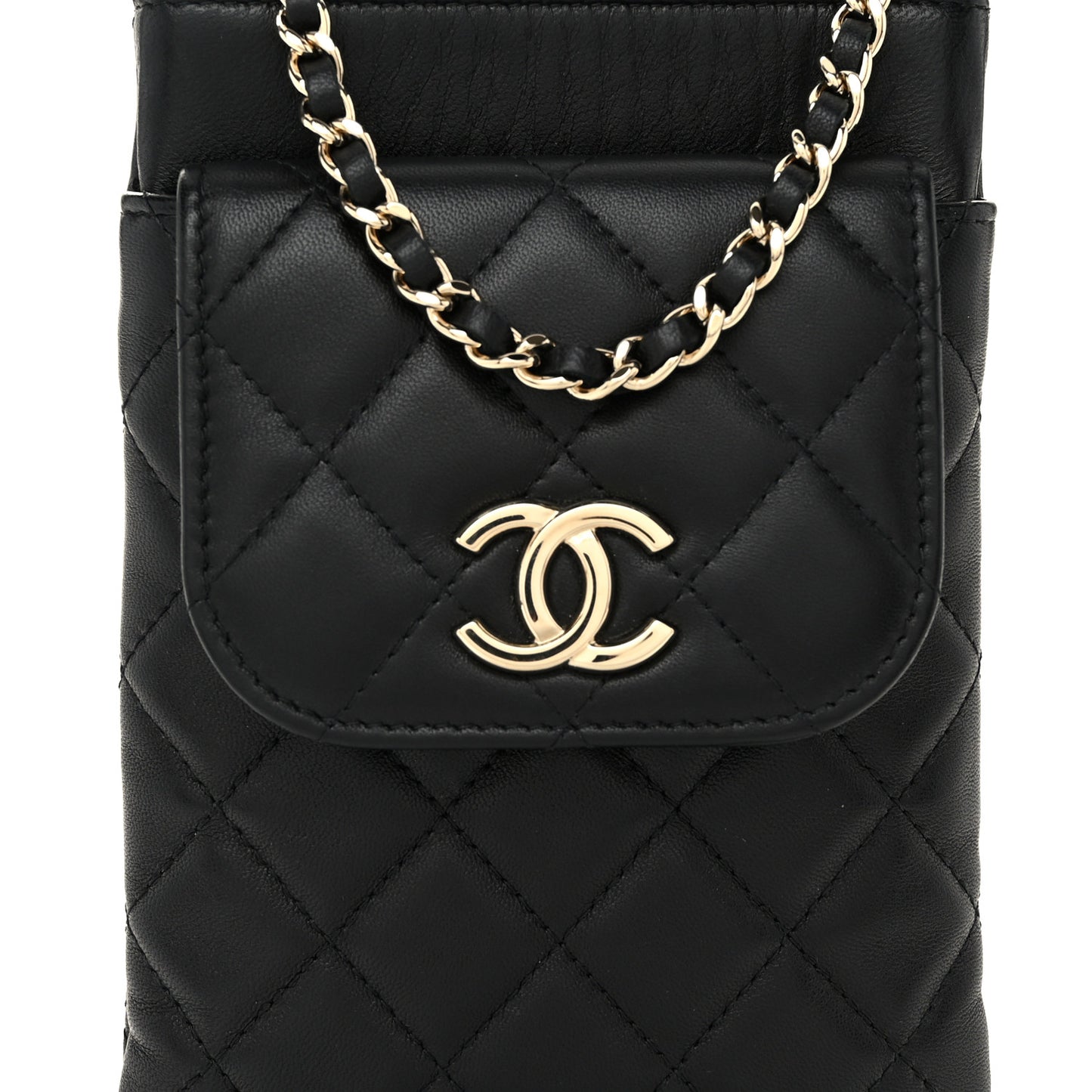 Lambskin Quilted CC Phone Holder Black
