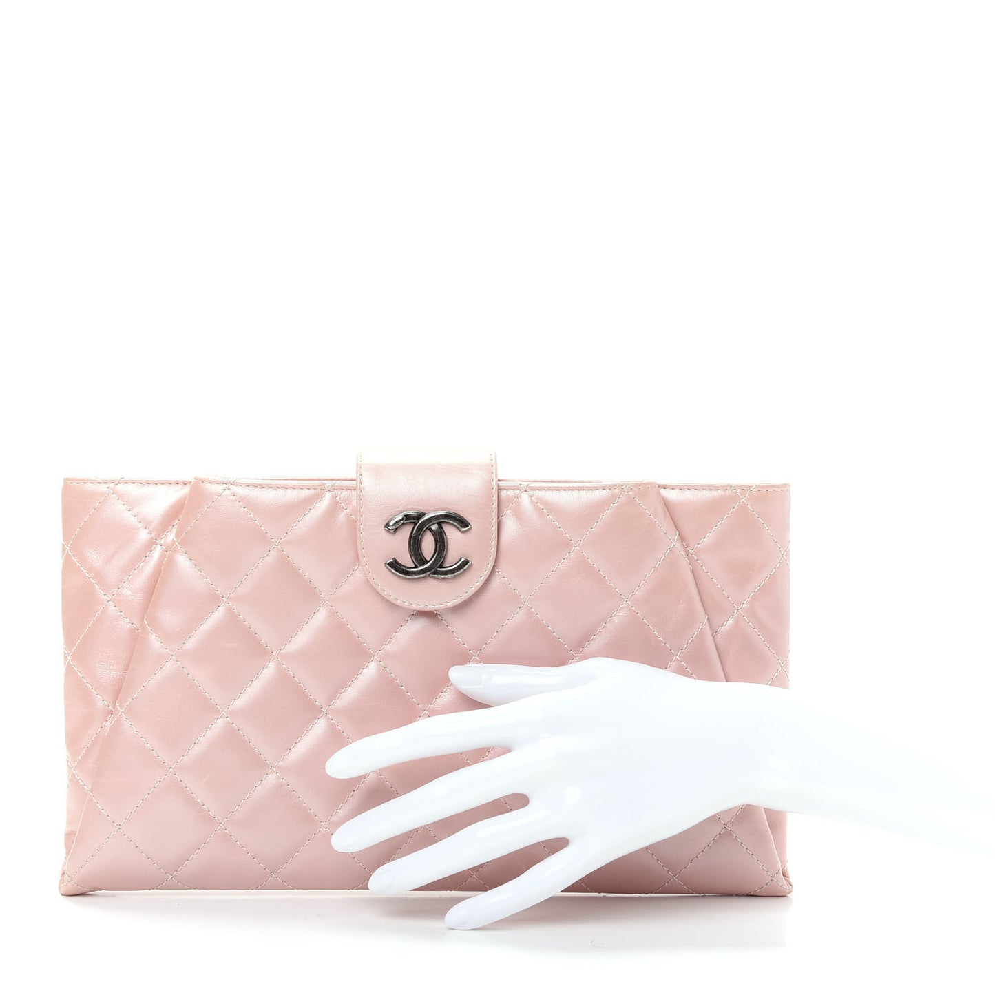 Glazed Calfskin Quilted Coco Pleats Clutch Light Pink