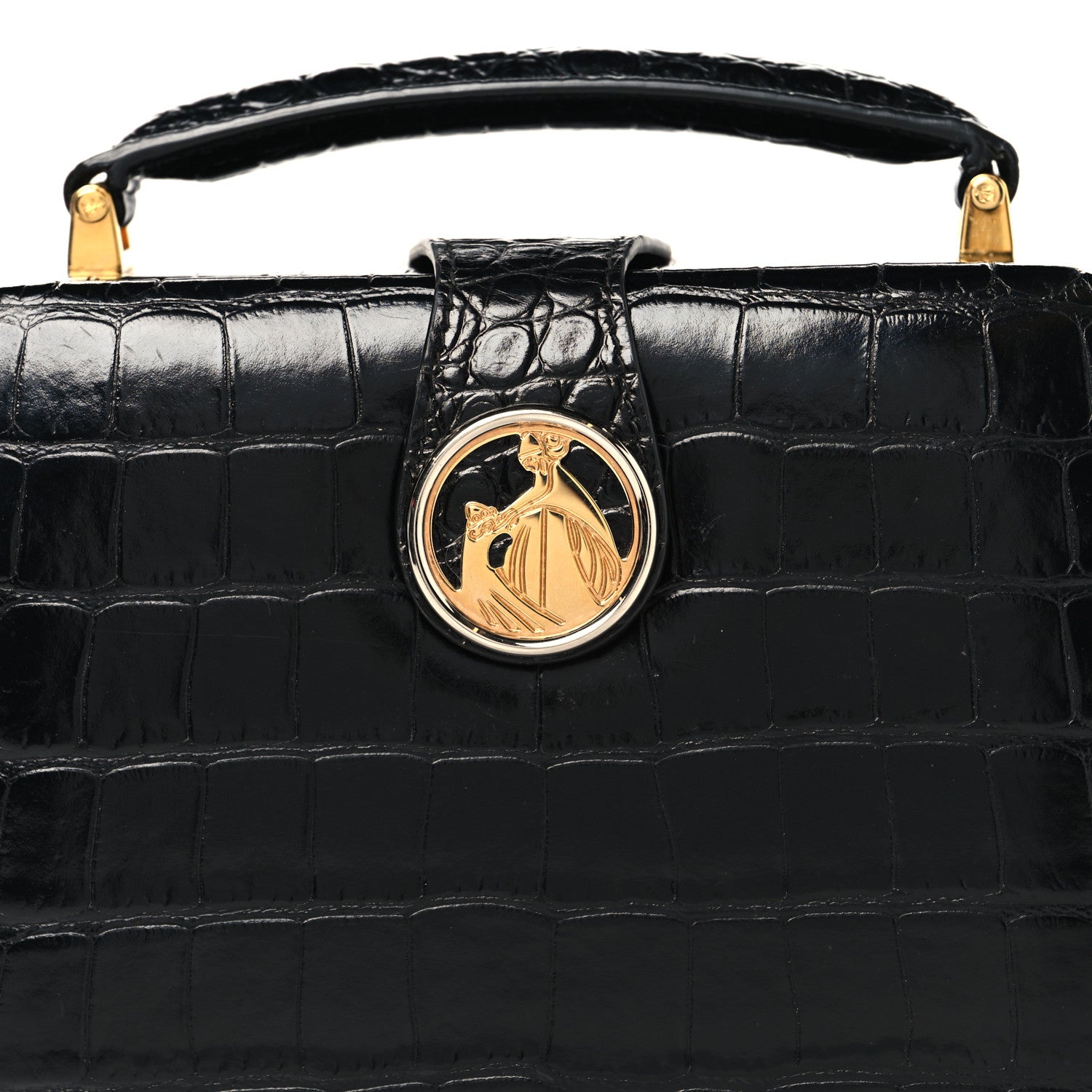 Lanvin Calfskin Crocodile Embossed Bento Bag Black 7 of 10