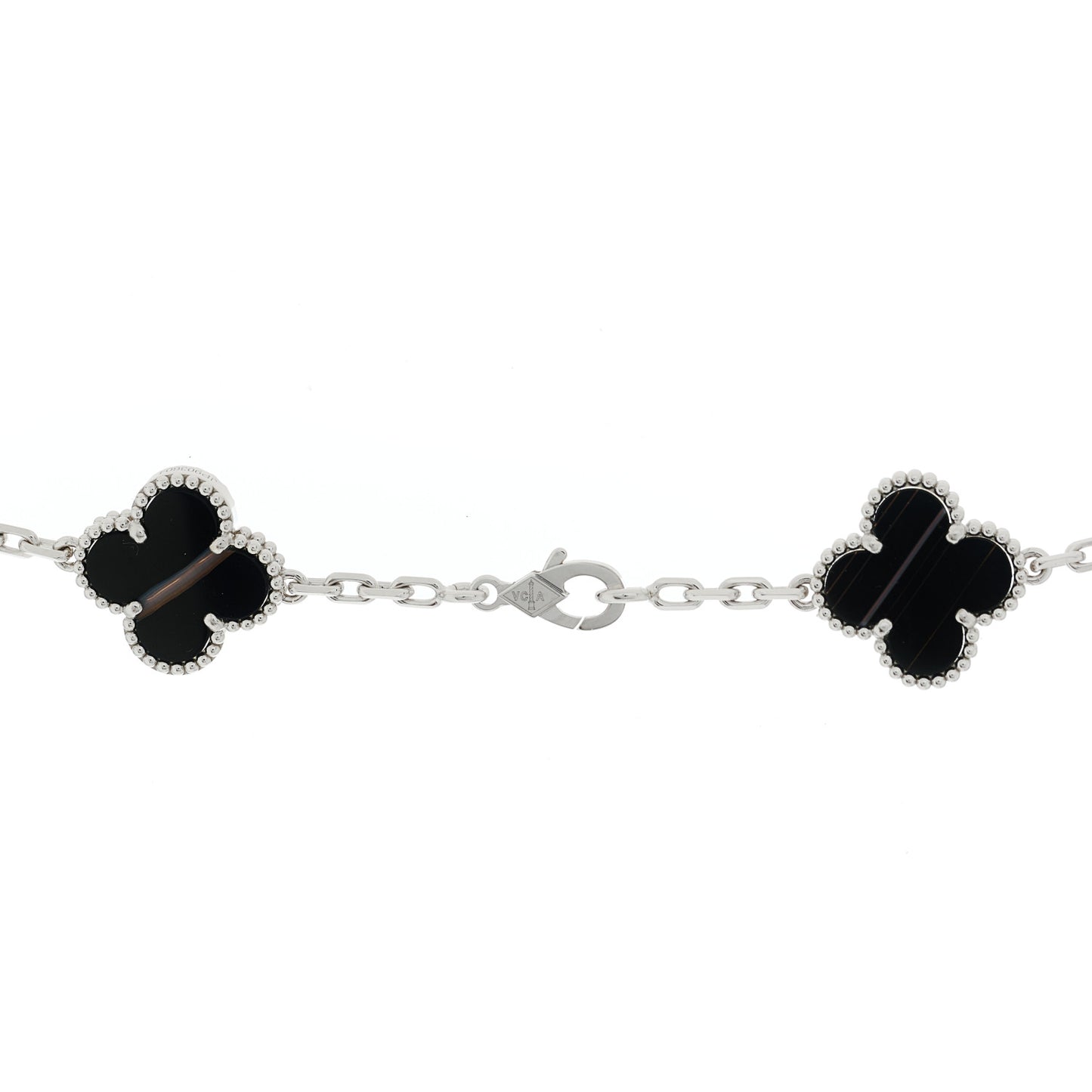 18K White Gold Veined Black Onyx 20 Motifs Vintage Alhambra Necklace