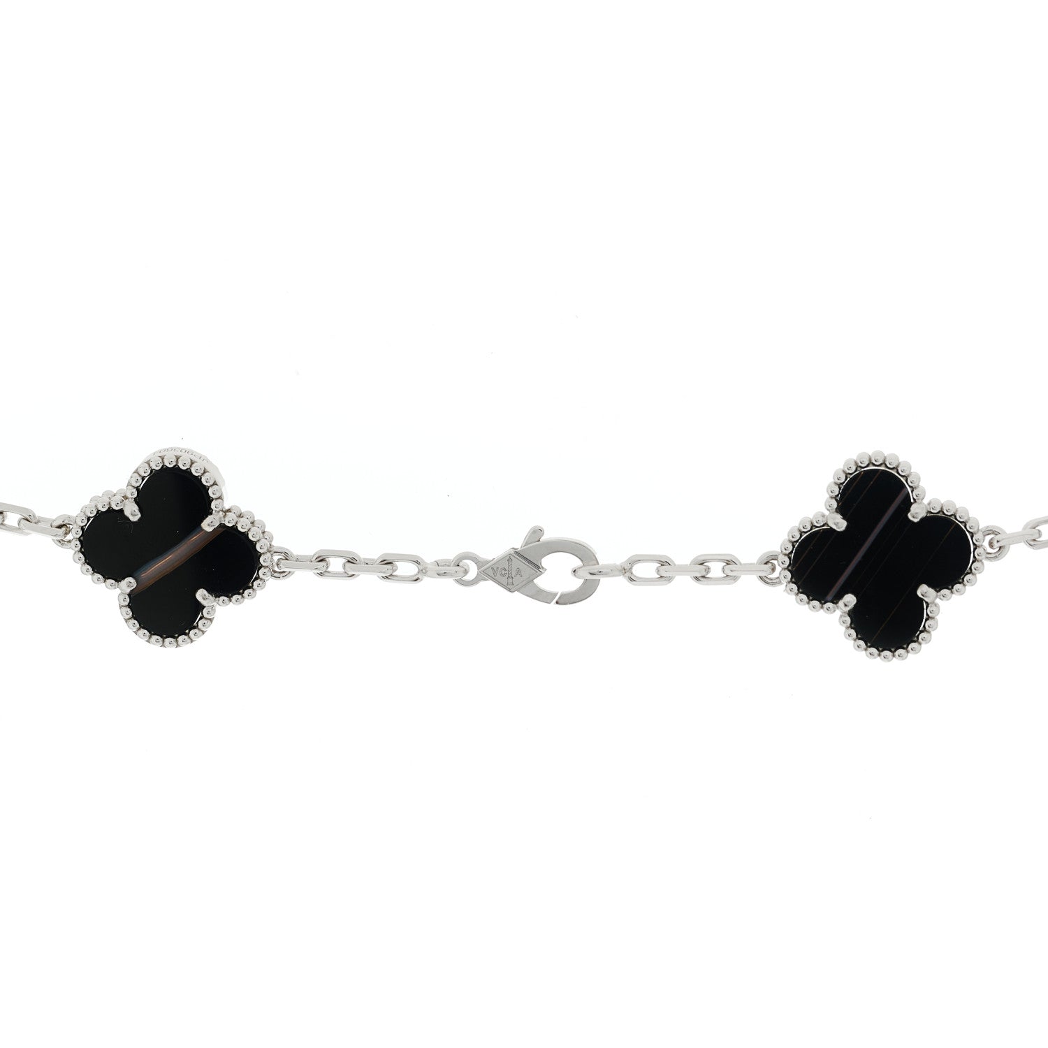 Van Cleef & Arpels 18K White Gold Veined Black Onyx 20 Motifs Vintage Alhambra Necklace 4 of 7