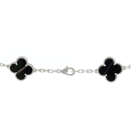 Van Cleef & Arpels 18K White Gold Veined Black Onyx 20 Motifs Vintage Alhambra Necklace 4 of 7
