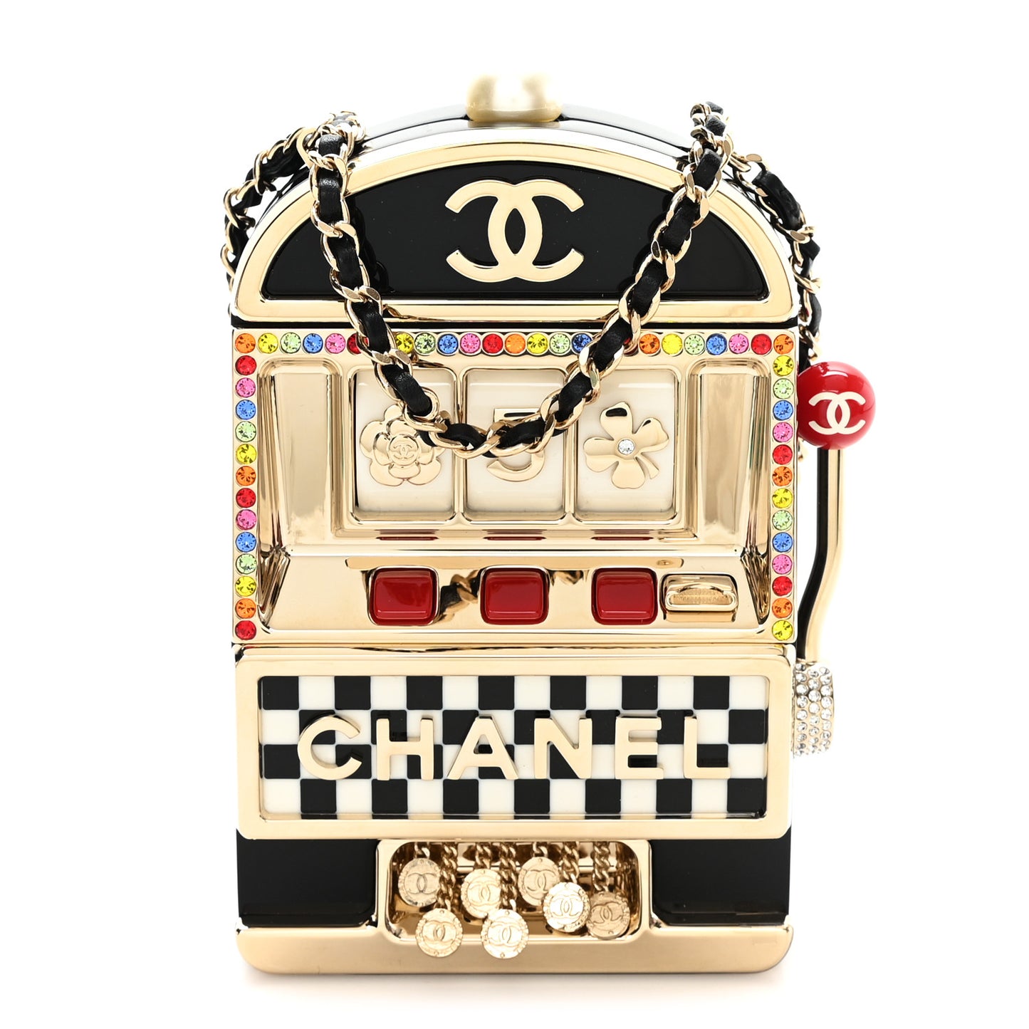 Resin Crystal Slot Machine Minaudiere Black Gold White Red