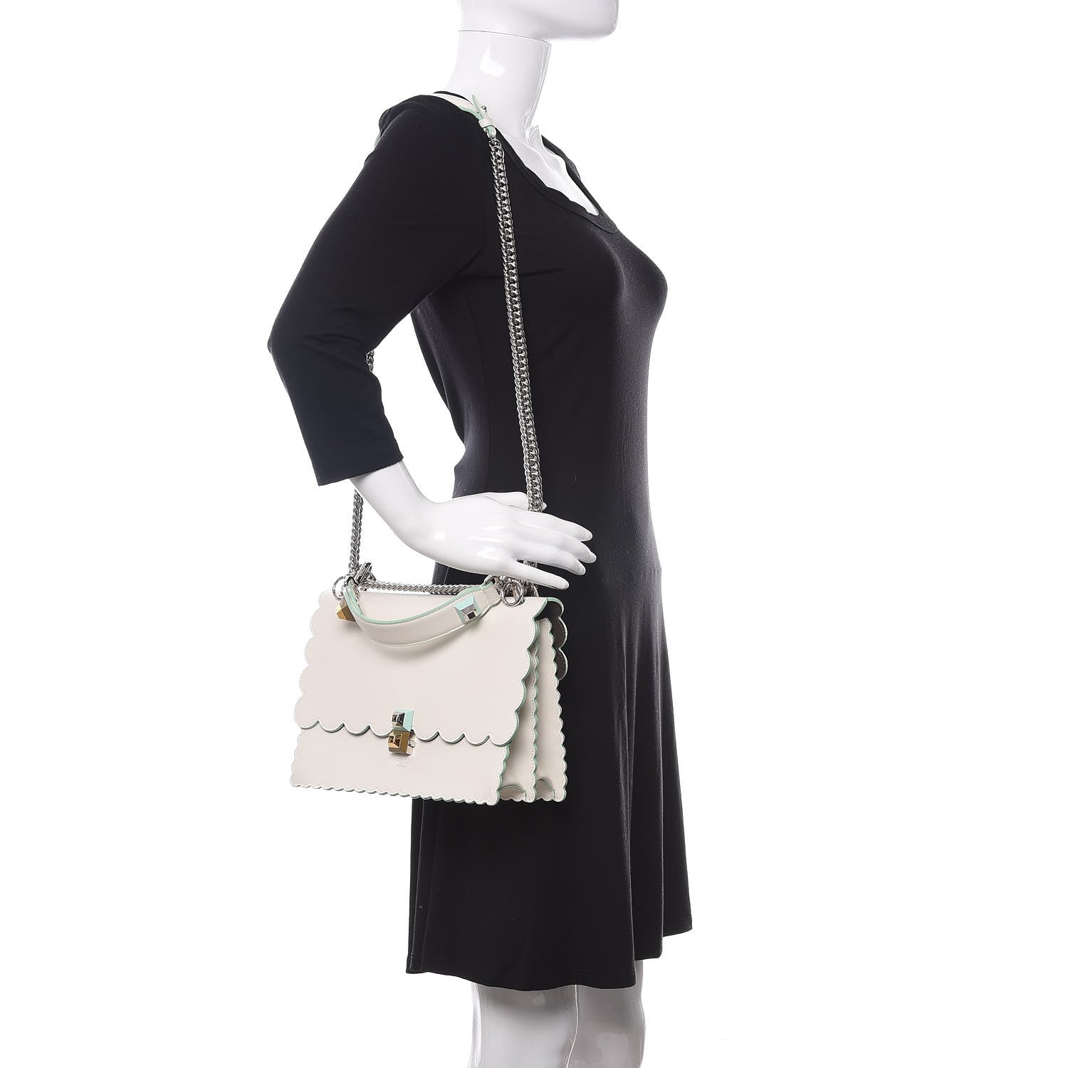 Fendi Vitello Baltico Scalloped Studded Kan I Shoulder Bag Bianco 2 of 10