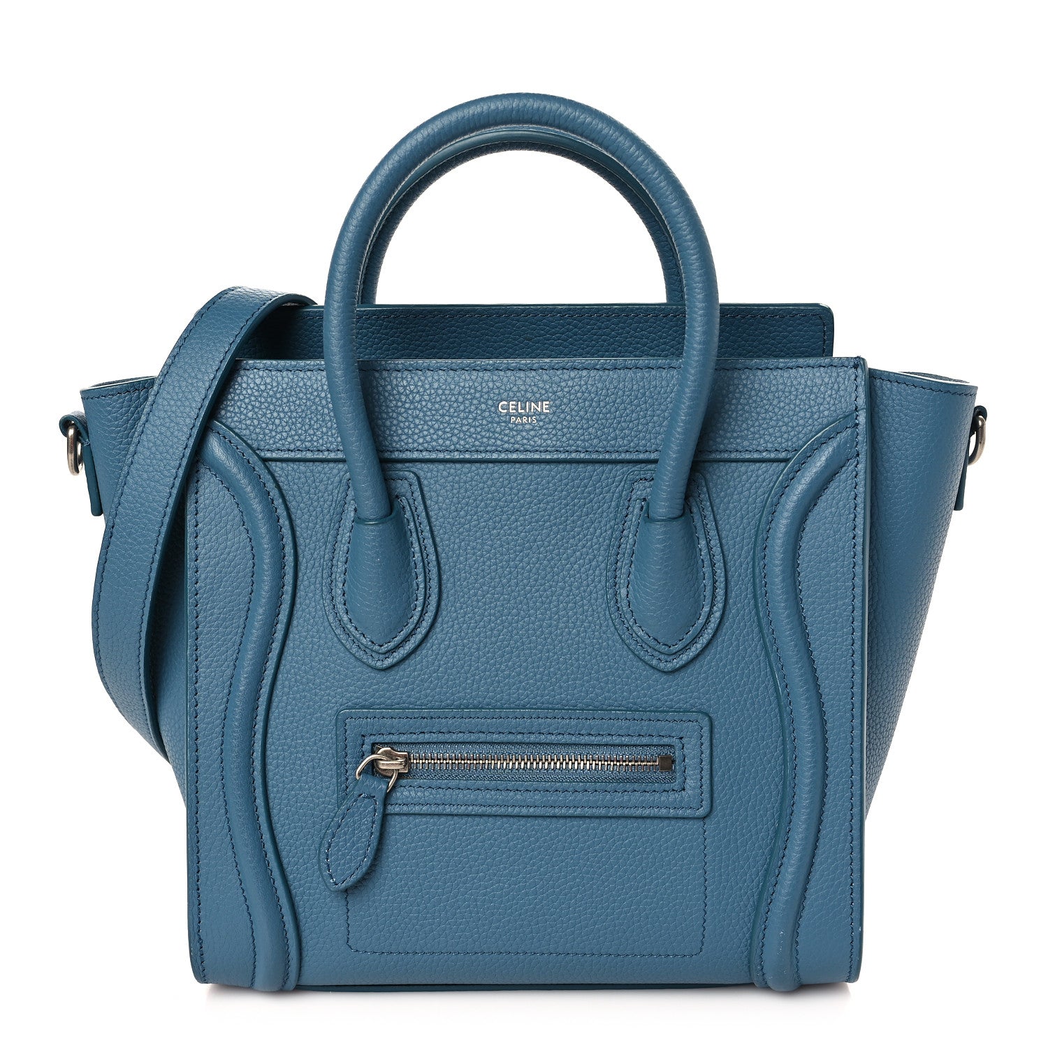 Celine Drummed Calfskin Nano Luggage Blue 1 of 10
