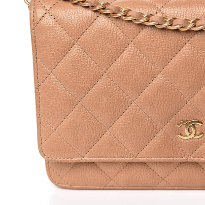 Chanel Letter Calfskin Embossed Quilted Wallet On Chain WOC Beige 13 of 15