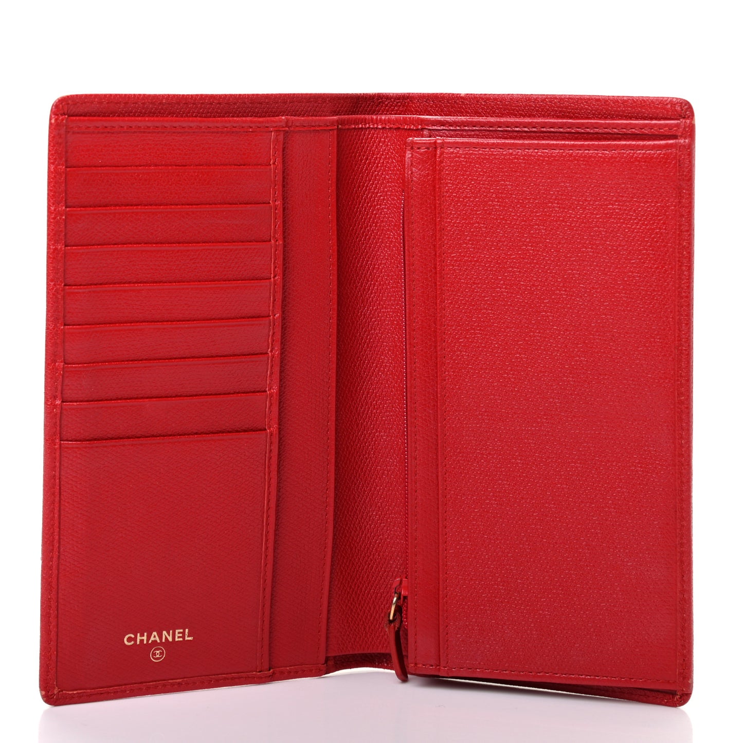 Grained Calfskin CC Button Yen Wallet Red