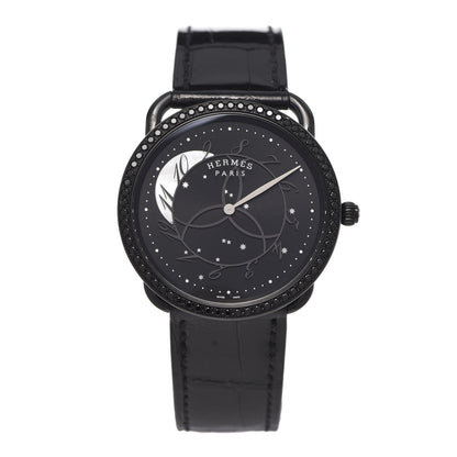 Hermes PVD Stainless Steel Alligator Black Diamond 36mm Arceau Ronde Des Heures Quartz Watch Noir 1 of 5