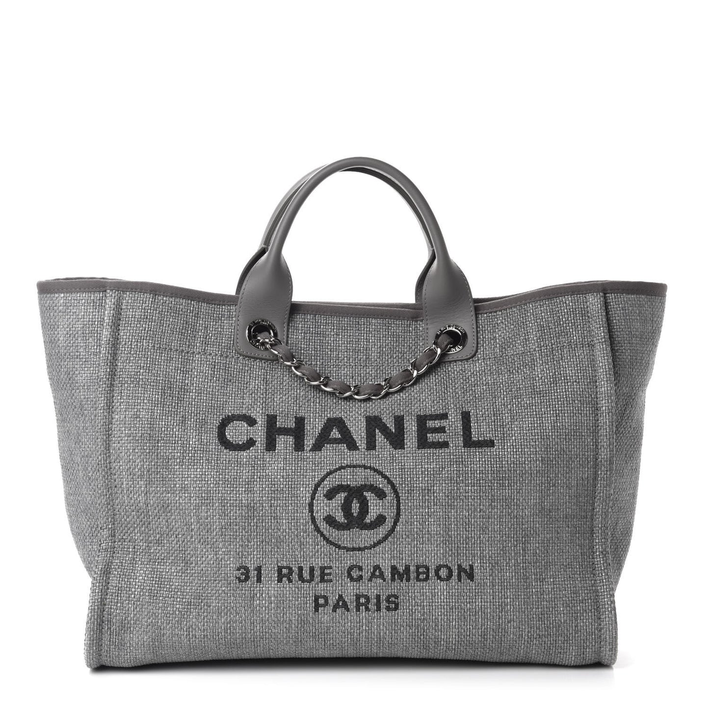 Woven Straw Raffia Medium Deauville Tote Grey