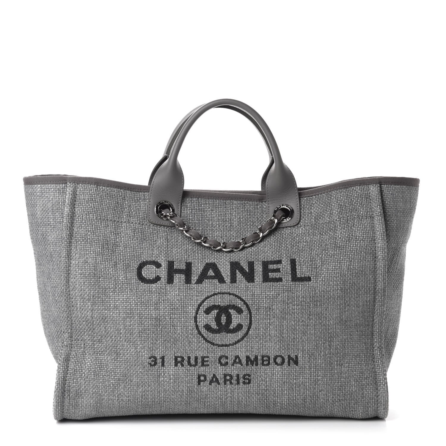 Chanel Woven Straw Raffia Medium Deauville Tote Grey 1 of 10