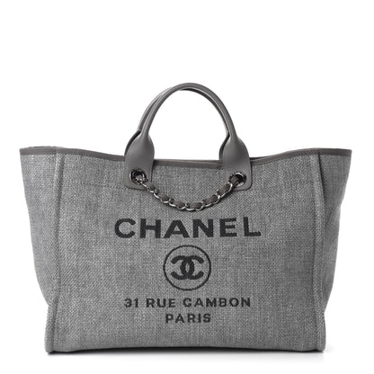 Chanel Woven Straw Raffia Medium Deauville Tote Grey 1 of 10