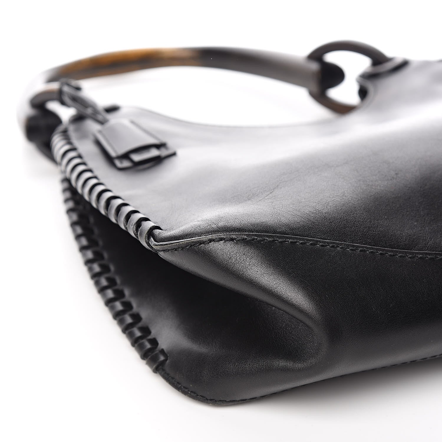 Gucci Calfskin Whipstitch Wooden Handle Small Hobo Black 8 of 11