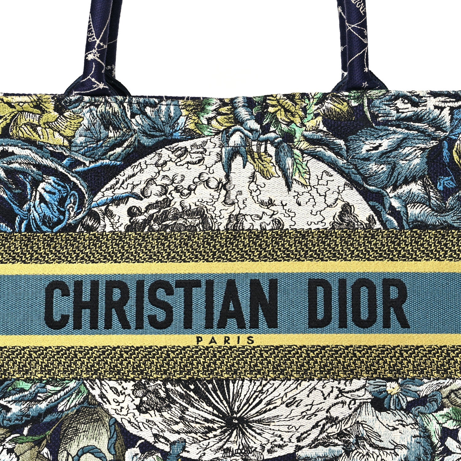 Christian Dior Canvas Embroidered Medium Zodiac Book Tote Blue Multicolor 8 of 10