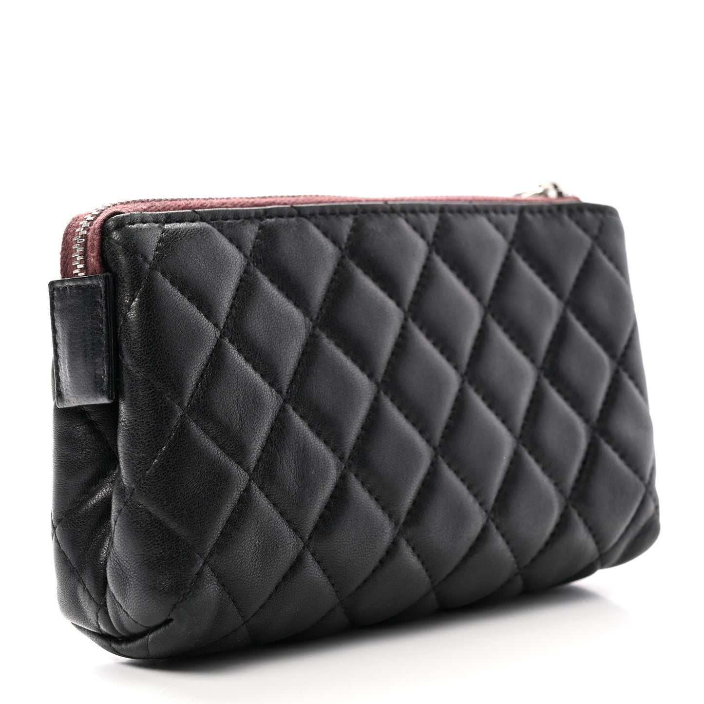 Lambskin Quilted Cosmetic Pouch Black