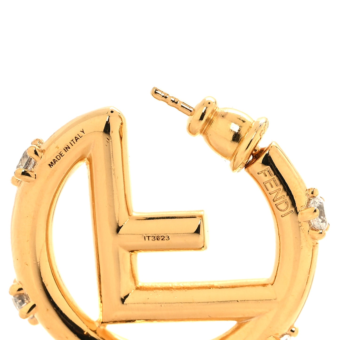 Metal Crystal F Hoop Earrings Soft Gold