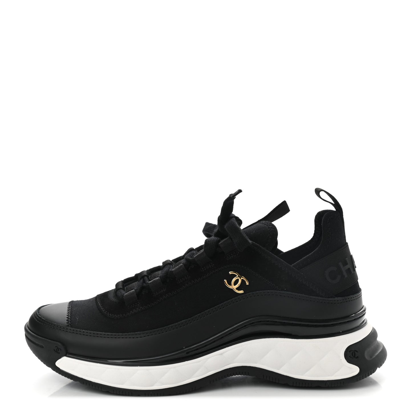 Velvet Calfskin Mixed Fibers CC Sneakers 38.5 Black