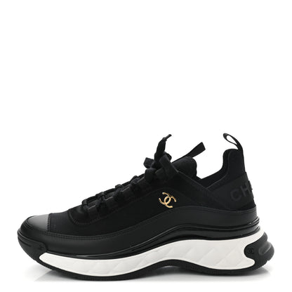 Chanel Velvet Calfskin Mixed Fibers CC Sneakers 38.5 Black 1 of 9