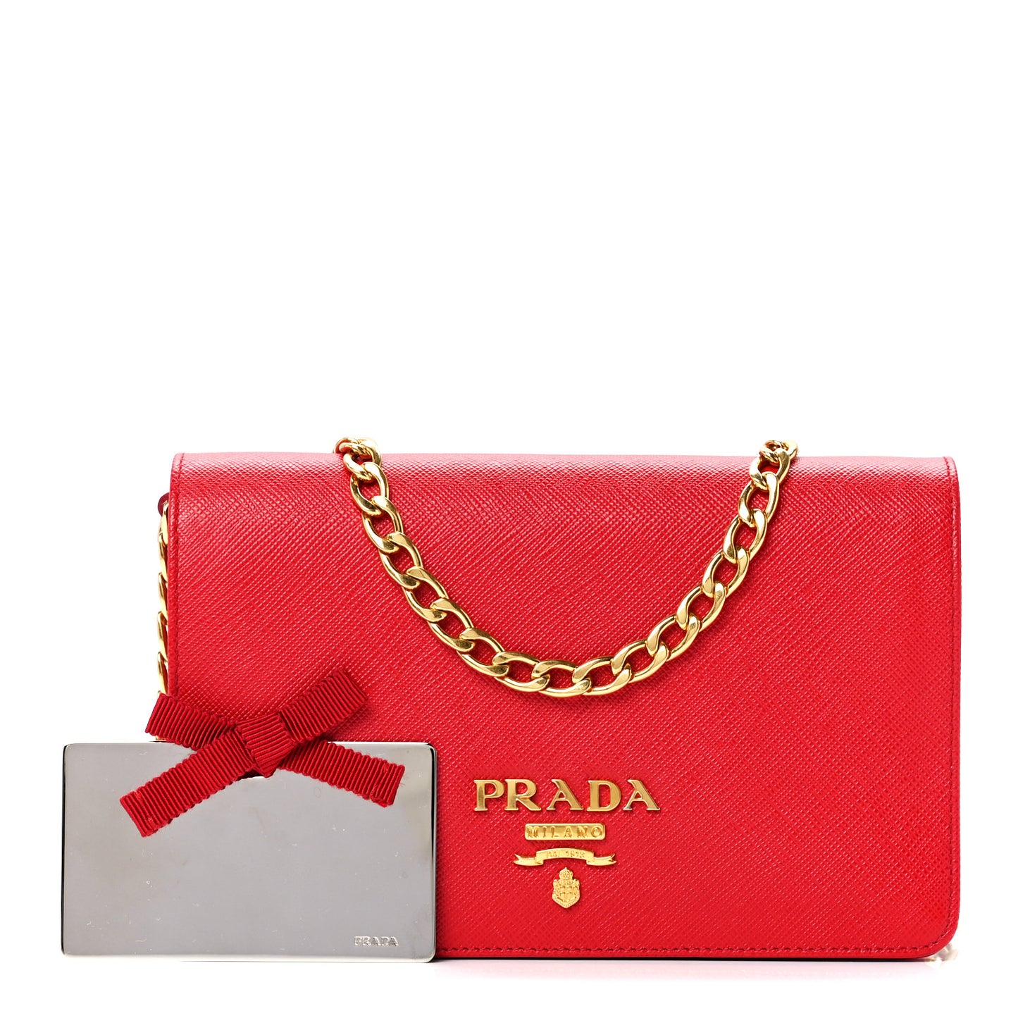 Saffiano Lux Chain Wallet Fuoco