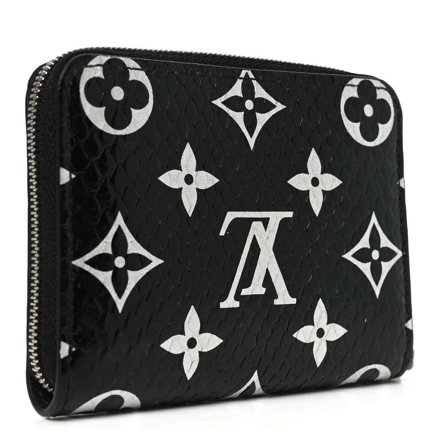 Snakeskin Monogram Zippy Padlock Coin Purse Black