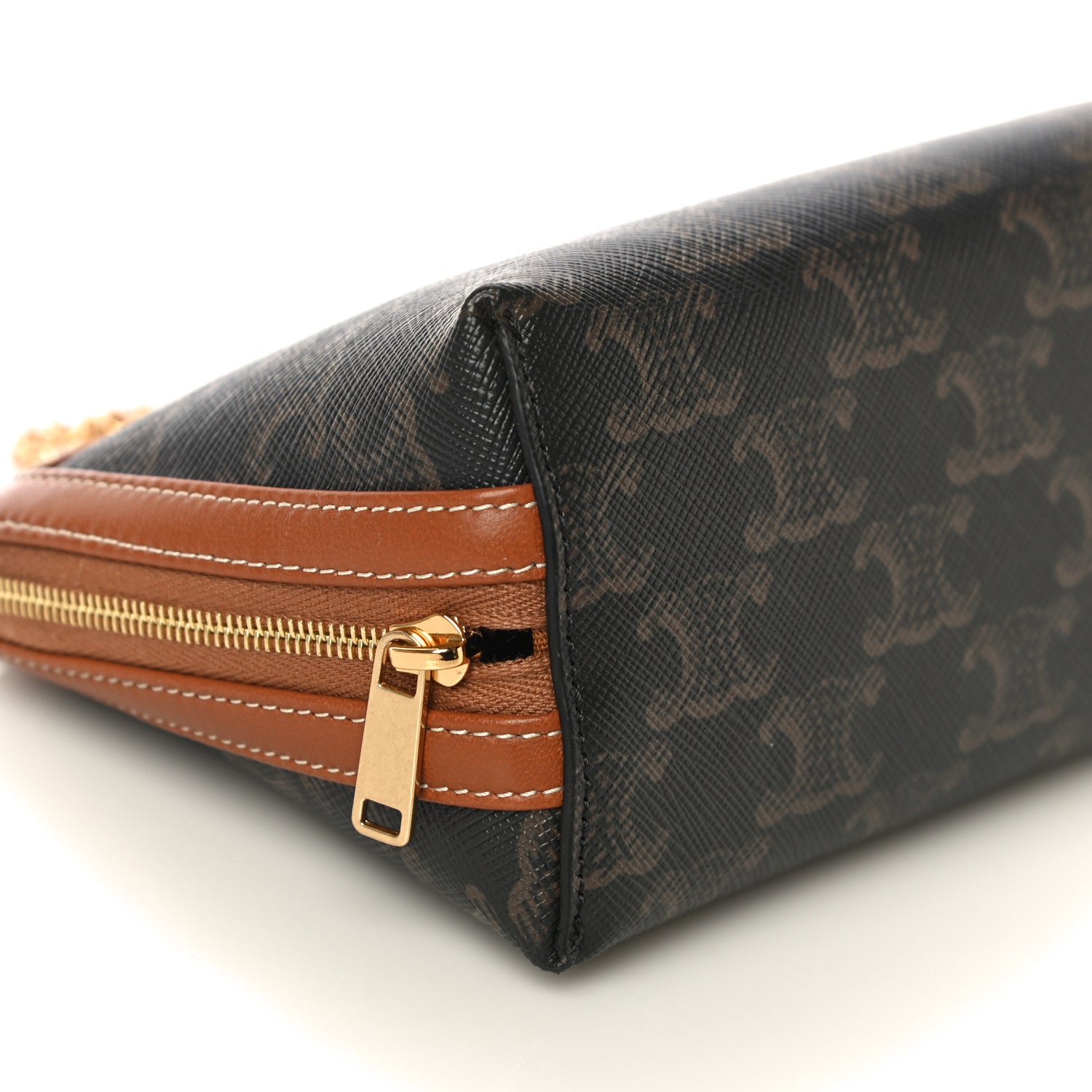 Celine Triomphe Canvas Calfskin Mini Clutch on Chain Tan 6 of 7