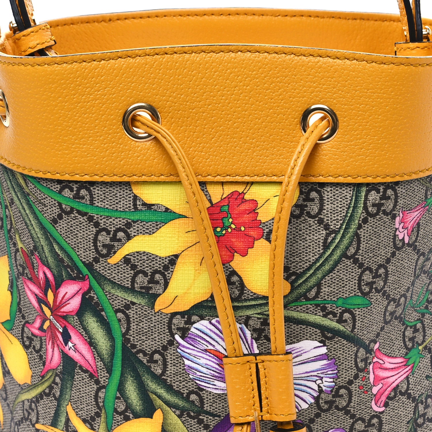 Gucci GG Supreme Monogram Flora Small Ophidia Bucket Bag Beige Multicolor Crop 8 of 11