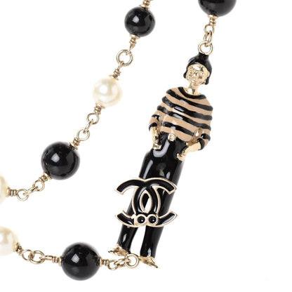 Chanel Pearl Beaded Enamel CC Coco Long Necklace Blanc Nacre Black Beige Gold 4 of 6