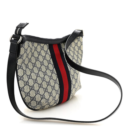 Gucci GG Supreme Monogram Textured Dollar Calfskin Web Small Ophidia Half Moon Hobo Beige Blue 3 of 10
