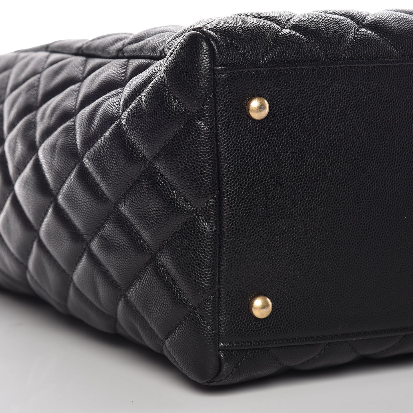 Caviar Quilted Large Coco Handle Shopping Tote Black