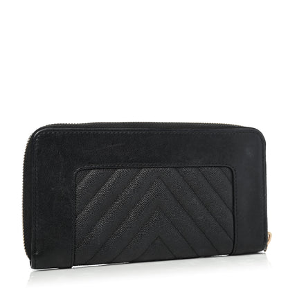 Chanel Caviar Sheepskin Chevron Quilted Mademoiselle Vintage Zip Around Wallet Black 2 of 4