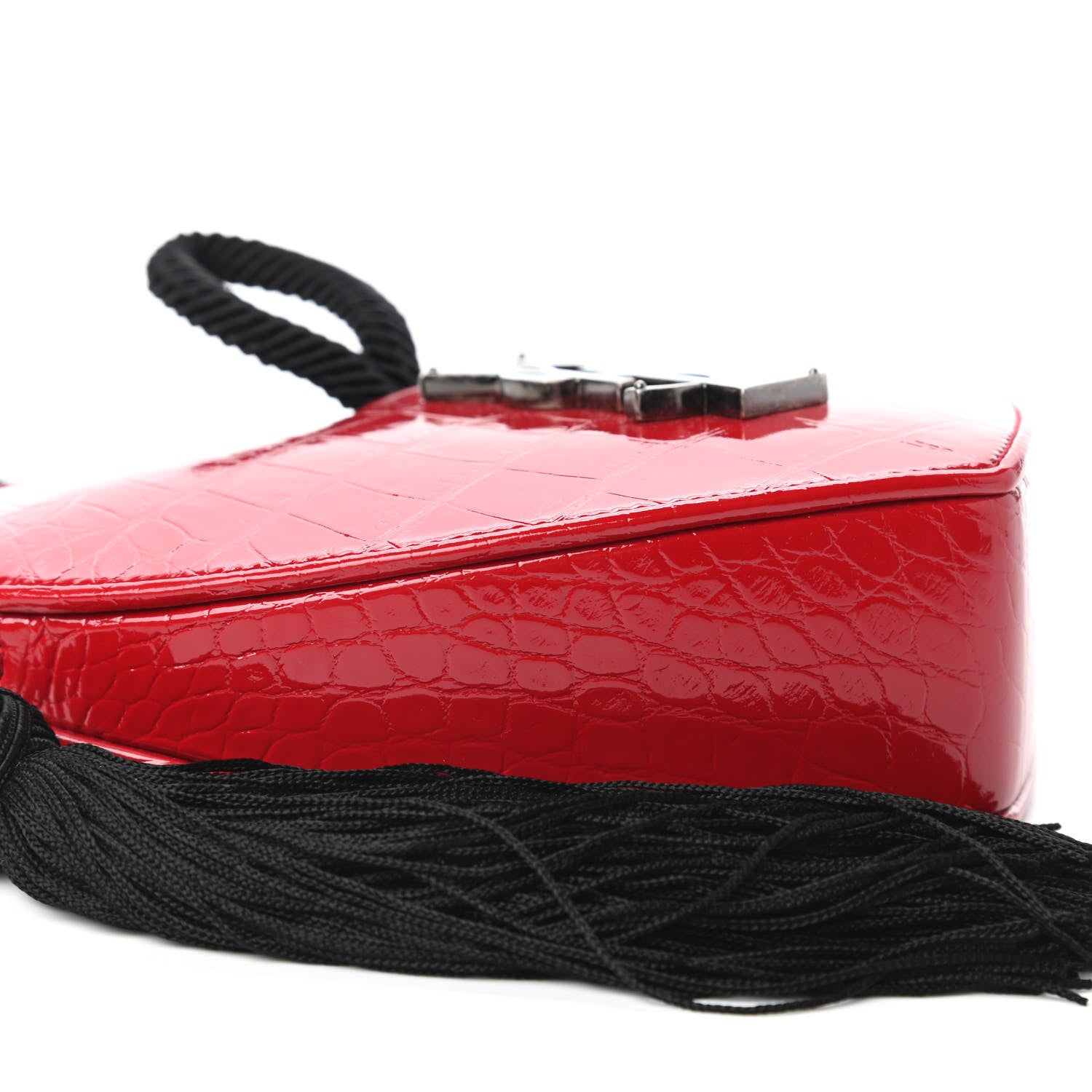 Saint Laurent Patent Crocodile Embossed Sac Coeur Heart Shaped Clutch Red 6 of 10