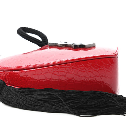 Saint Laurent Patent Crocodile Embossed Sac Coeur Heart Shaped Clutch Red 6 of 10