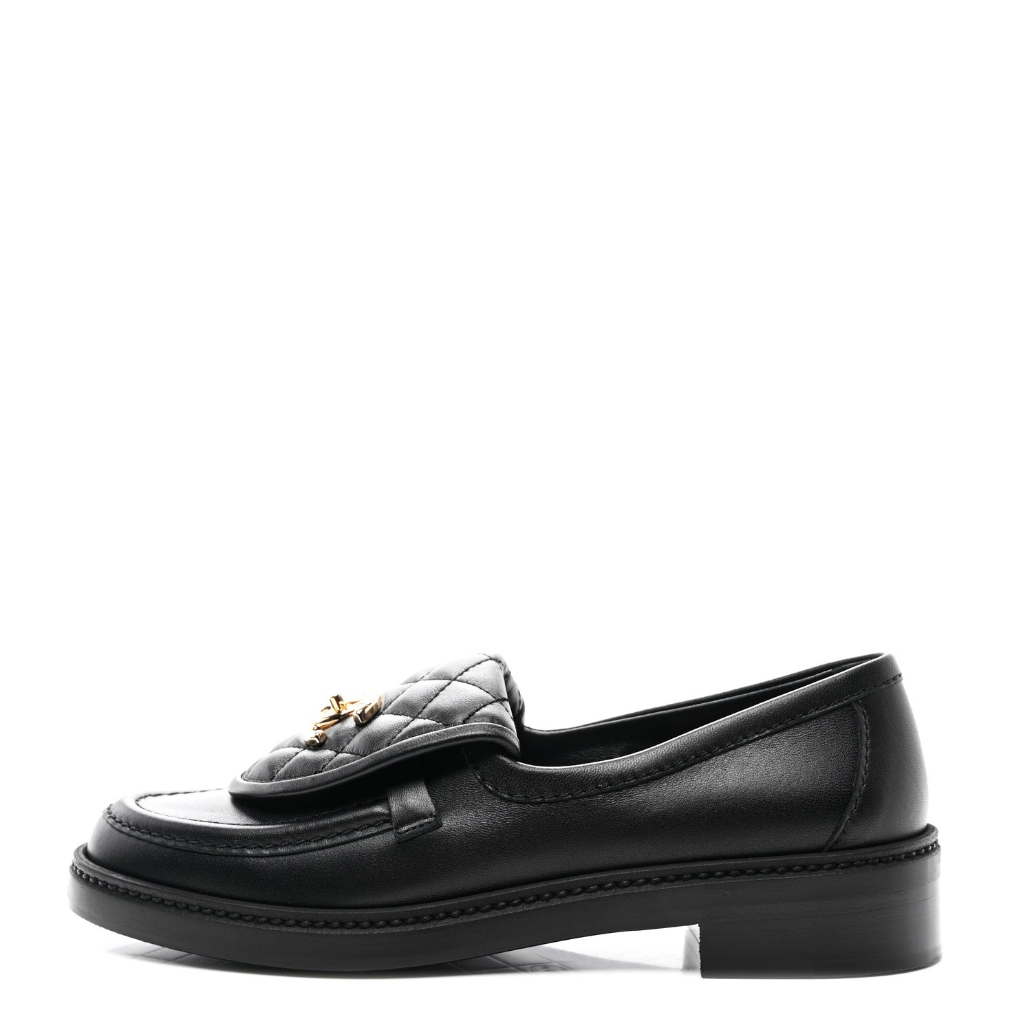 Chanel Lambskin Quilted CC Turnlock Loafers 37.5 Black 1 of 9