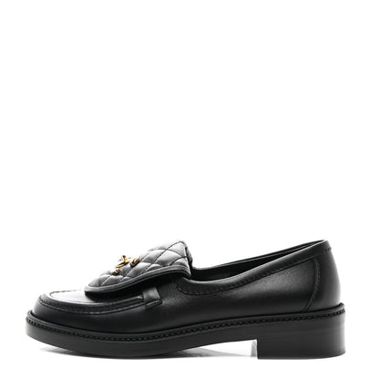 Chanel Lambskin Quilted CC Turnlock Loafers 37.5 Black 1 of 9