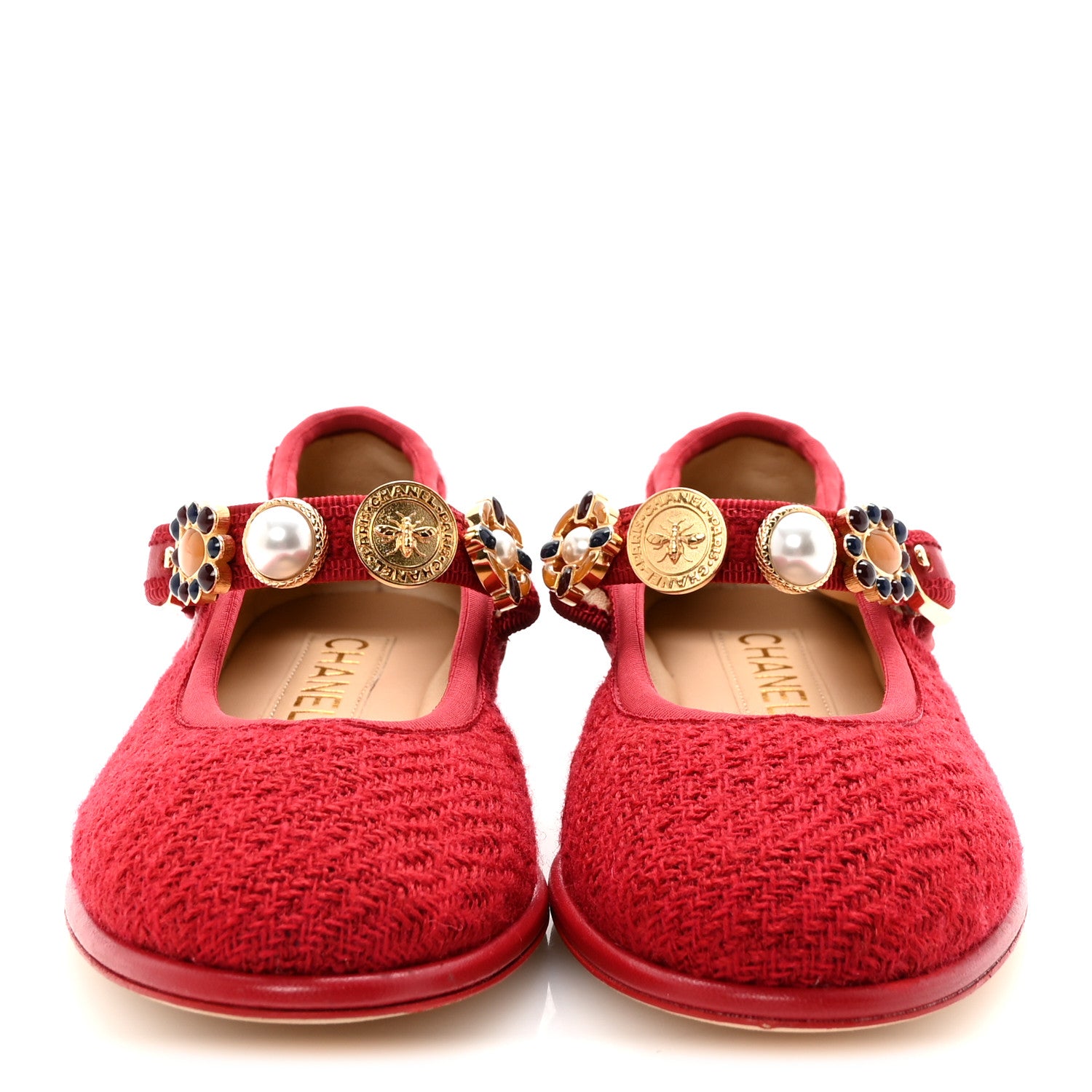 Chanel Wool Tweed Patent Mary Jane Flats 36 Red 3 of 10
