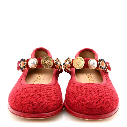 Chanel Wool Tweed Patent Mary Jane Flats 36 Red 3 of 10