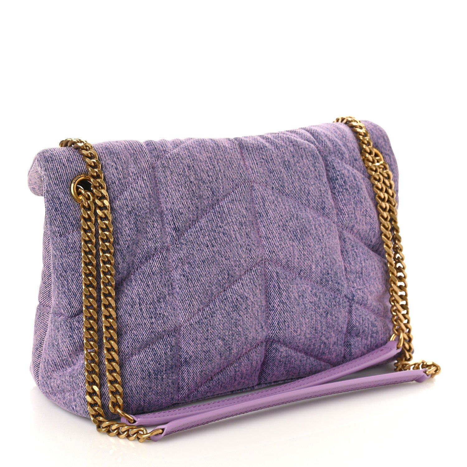 Saint Laurent Denim Quilted Small Loulou Puffer Monogram Chain Satchel Bleached Lilac 3 of 8