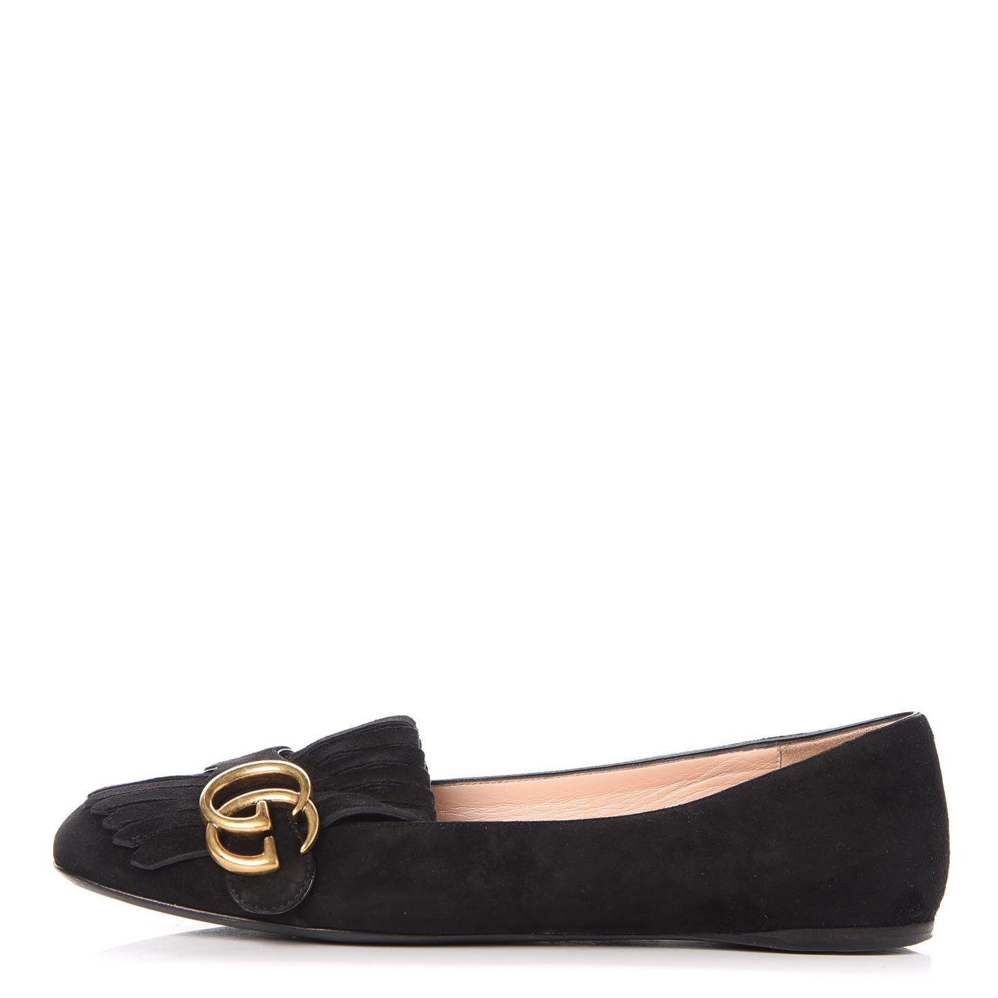 Kid Scamosciato GG Marmont Fringe Flats 36.5 Black