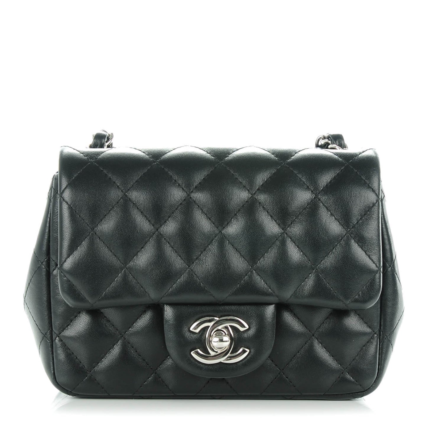 Lambskin Quilted Mini Square Flap Black