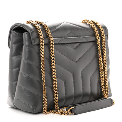 Saint Laurent Calfskin Y Quilted Monogram Small Loulou Chain Satchel Storm 3 of 10