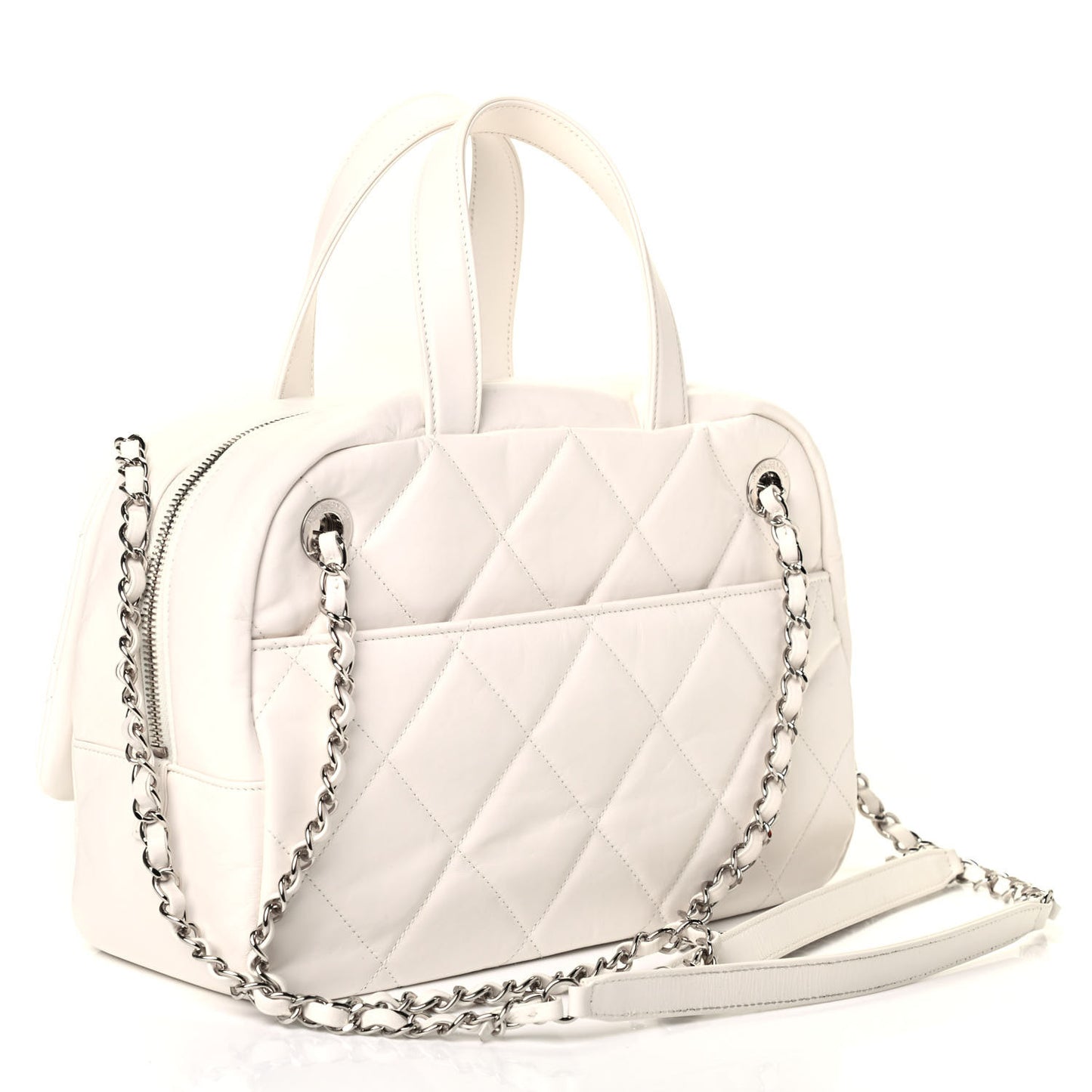 Aged Calfskin Quilted Small Express Bowling Bag White