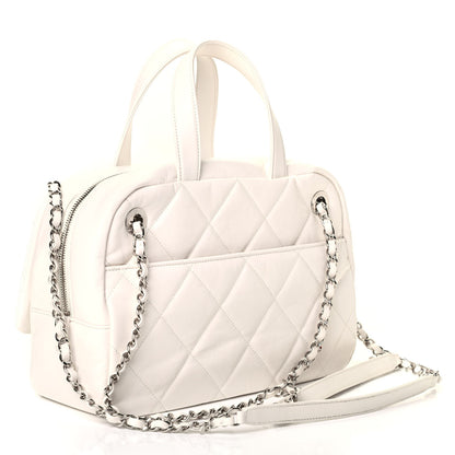 Chanel Aged Calfskin Quilted Small Express Bowling Bag White 2 of 4