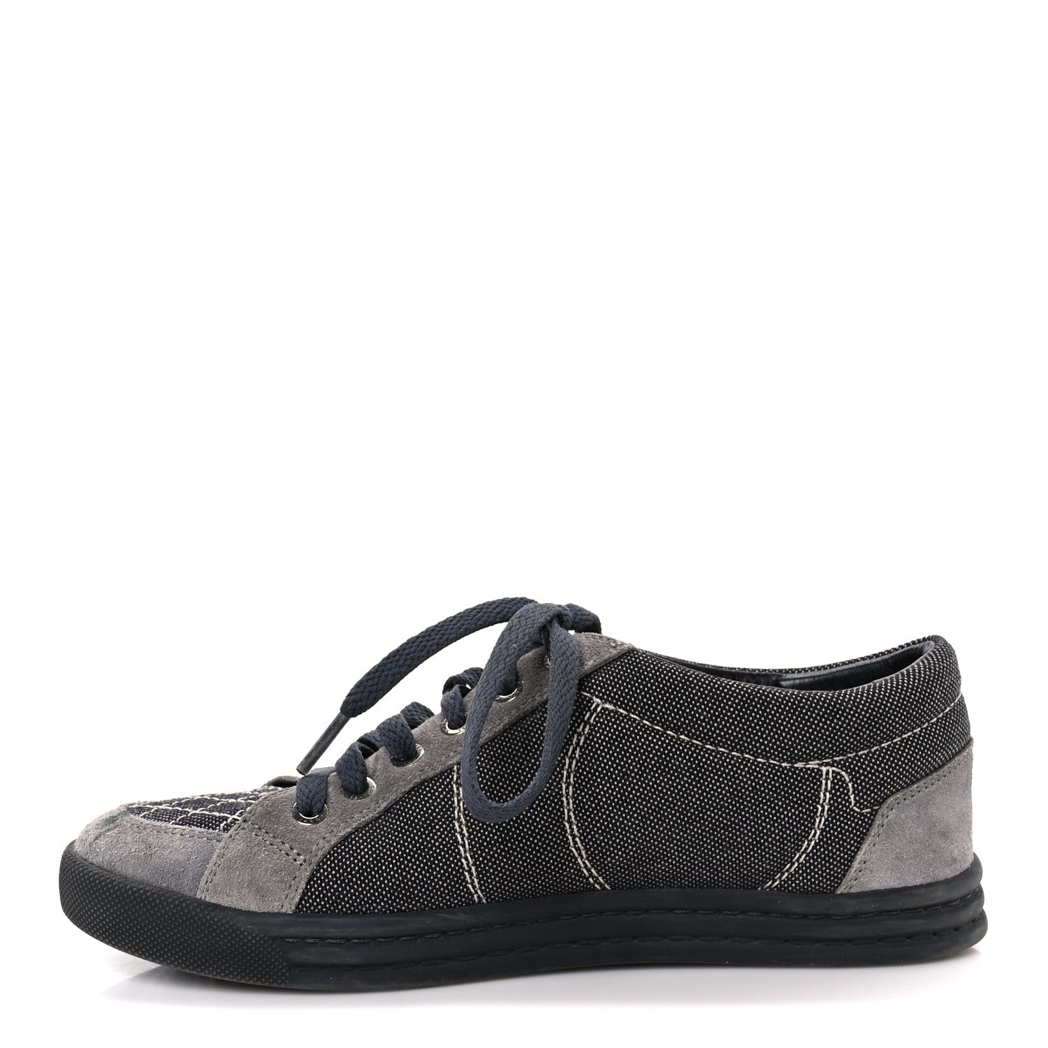 Chanel Toile Suede Calfskin CC Low Top Sneakers 36 Dark Grey 1 of 11