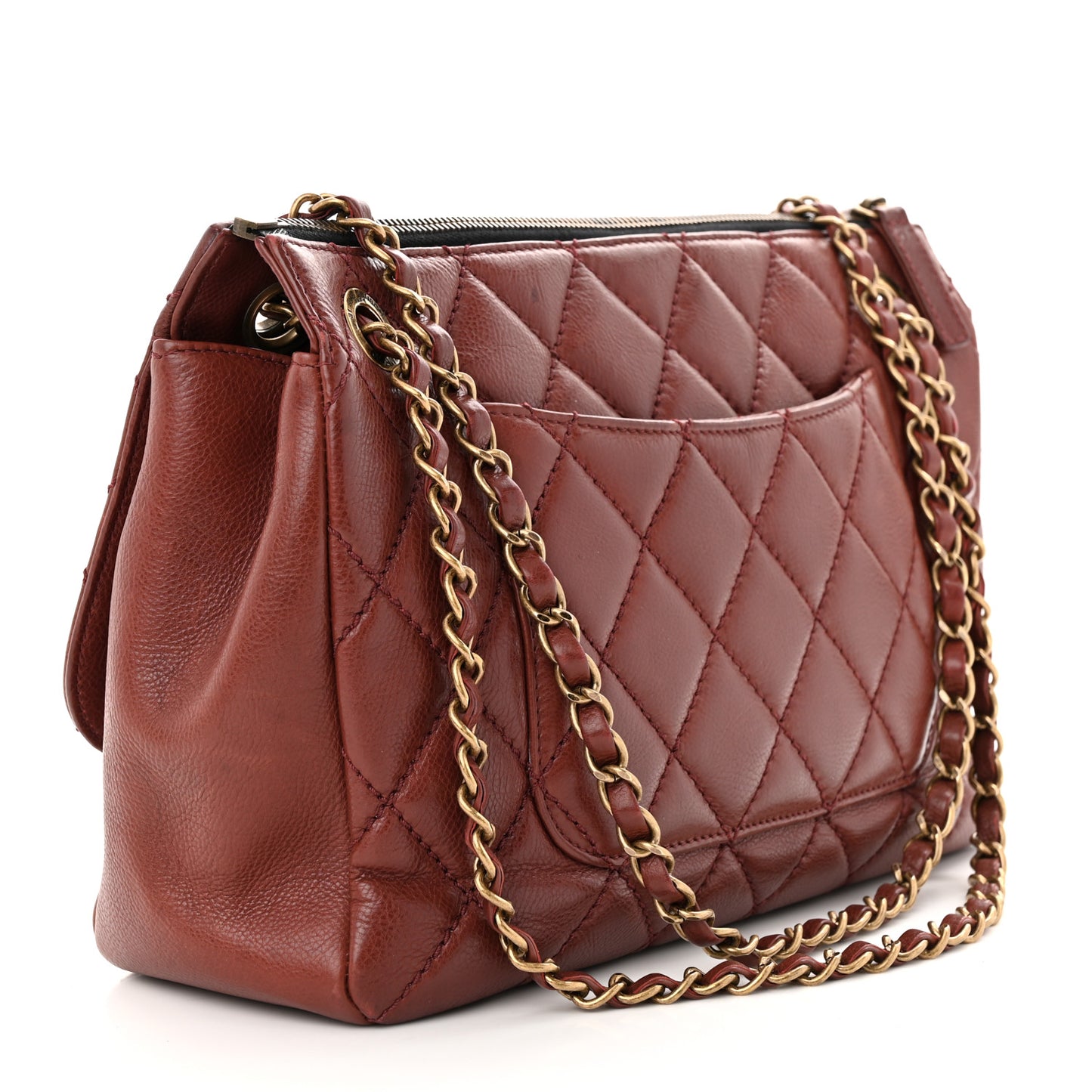 Calfskin Large Blizzard Zip Top Flap Bag Burgundy