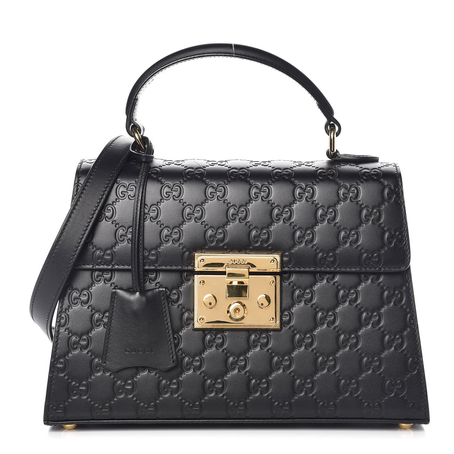 Gucci Guccissima Signature Small Padlock Top Handle Bag Black 1 of 10