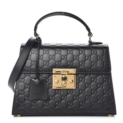 Gucci Guccissima Signature Small Padlock Top Handle Bag Black 1 of 10