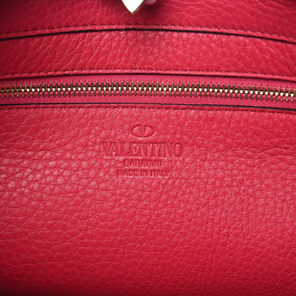 Valentino Garavani Pebbled Calfskin Medium Rockstud Tote Deep Fuxia 6 of 10