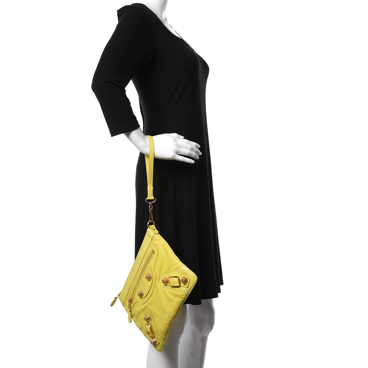 Balenciaga Agneau Giant 21 Rose Gold Hardware Flat Handle Clutch Jaune Fluo 2 of 12